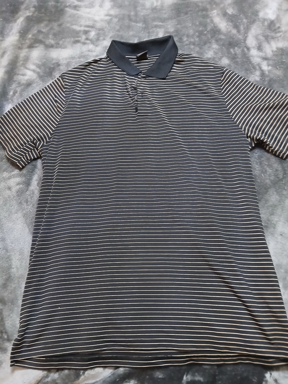 Striped Short-Sleeve Polo Shirt - Navy and White
